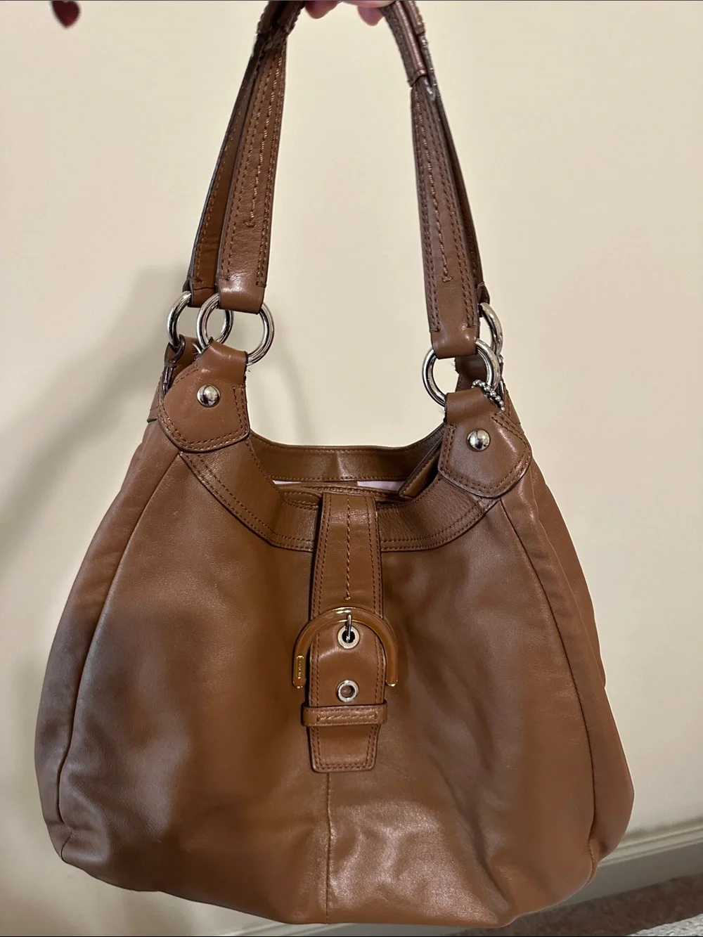 Coach Leather Hobo Shoulder Bag in Cognac Brown